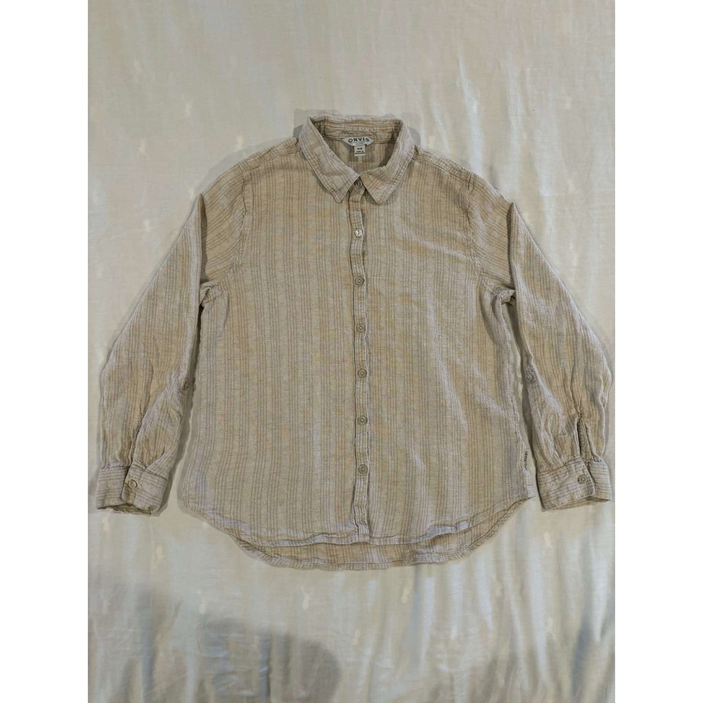 ORVIS Classic Collection Striped Long Sleeve Button‎ Up Shirt M/M Beige